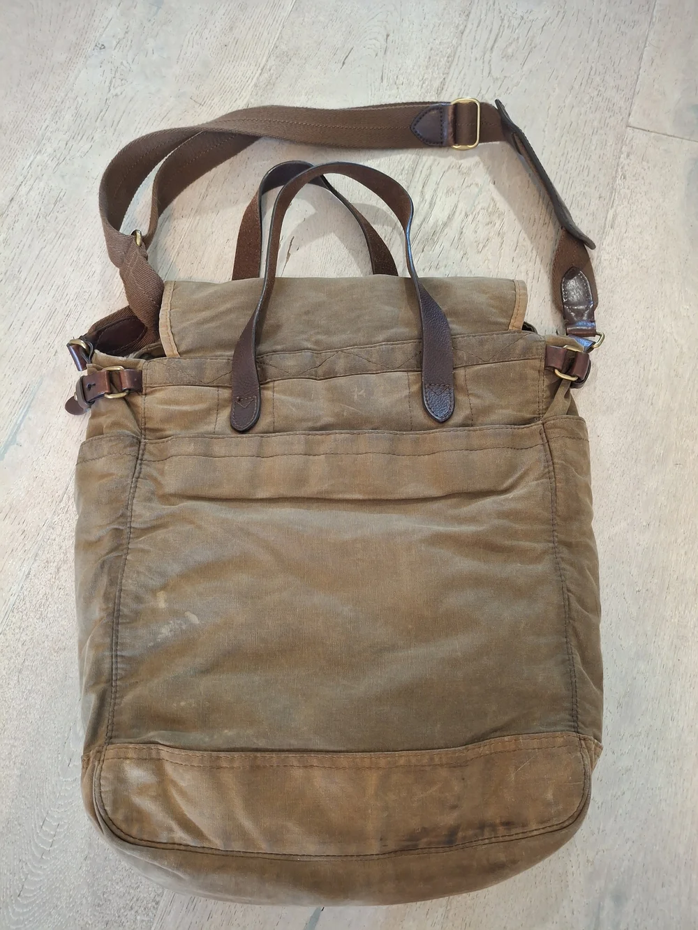 J. Crew Olive Brown Canvas Messenger Bag with Leather Trim